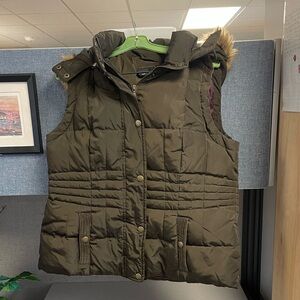 a.n.a Dark brown Puffer Vest with Faux Fur Trim